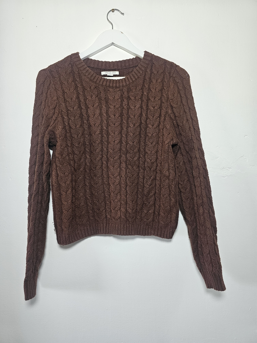 American Eagle Outfitters Cable Knit Crewneck Sweater - Chestnut Brown